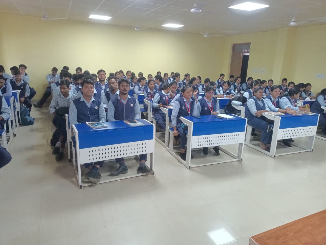 Students attending a Shikshanova Foundation training session in a college classroom